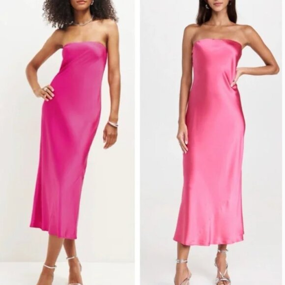 BEST Reformation Joana Silk Maxi Dress Gown Small Flambe Pink Cocktail Party - Picture 1 of 7